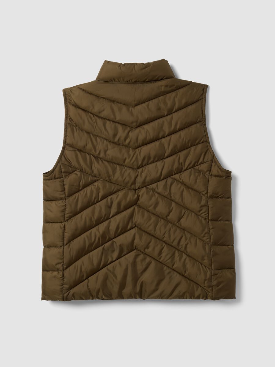 Gilet Ultralight verde trapuntato con zip e collo alto_5