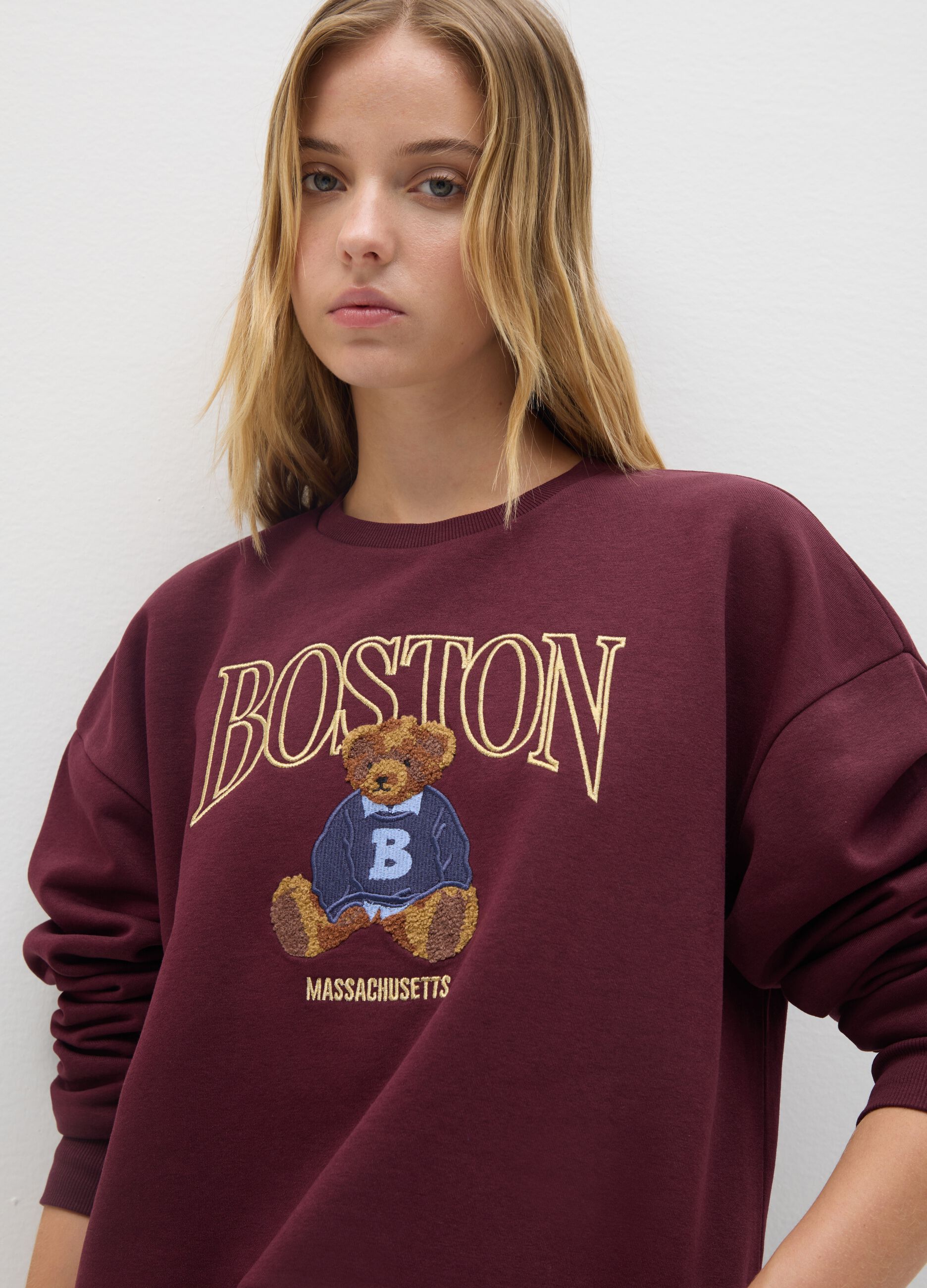 Red Cotton Blend Sweatshirt Regular Fit