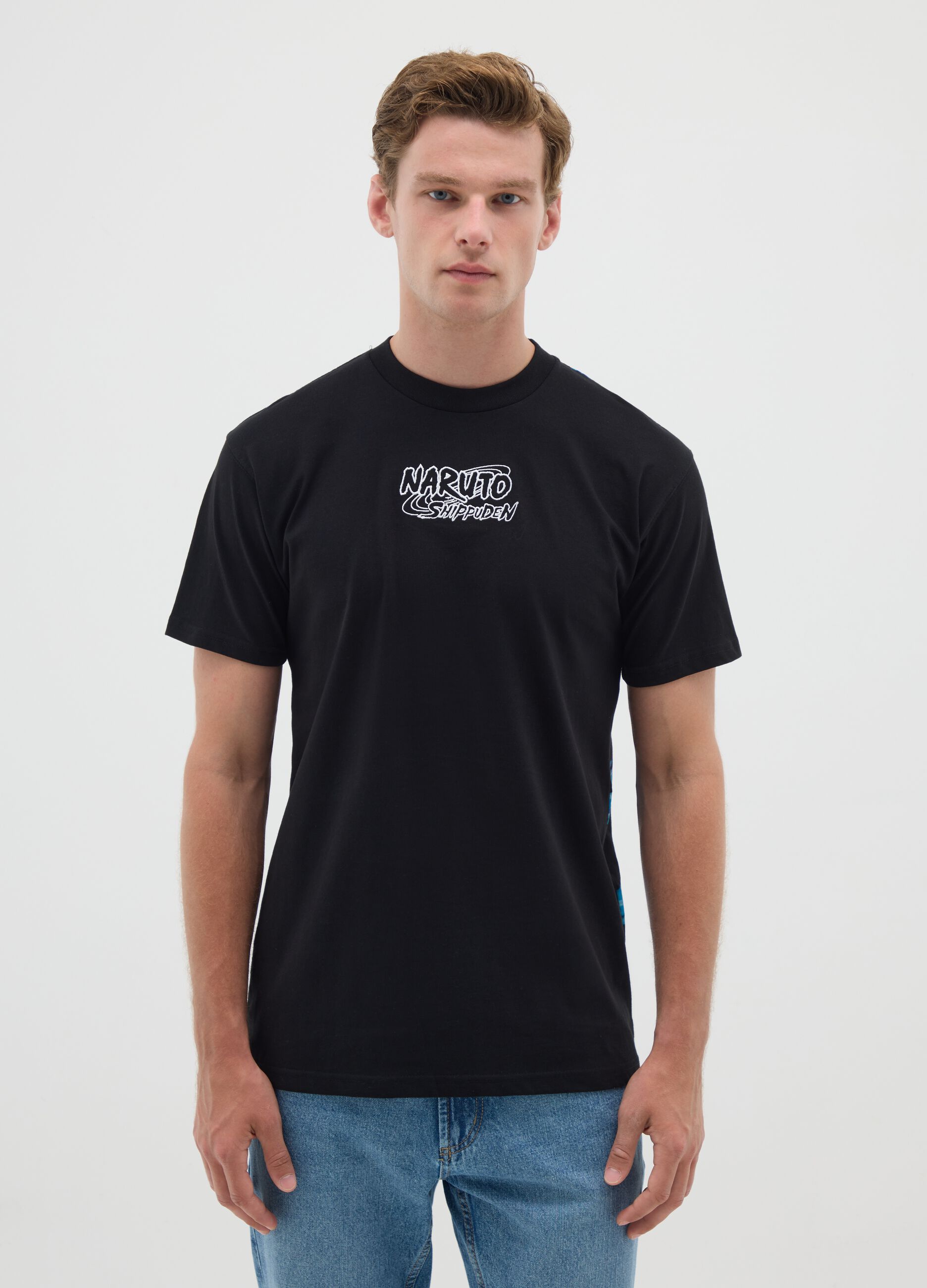 Men's pure cotton black T-shirt with Naruto print