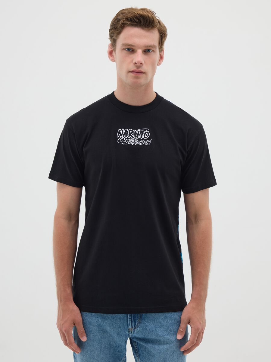 Men's pure cotton black T-shirt with Naruto print_0