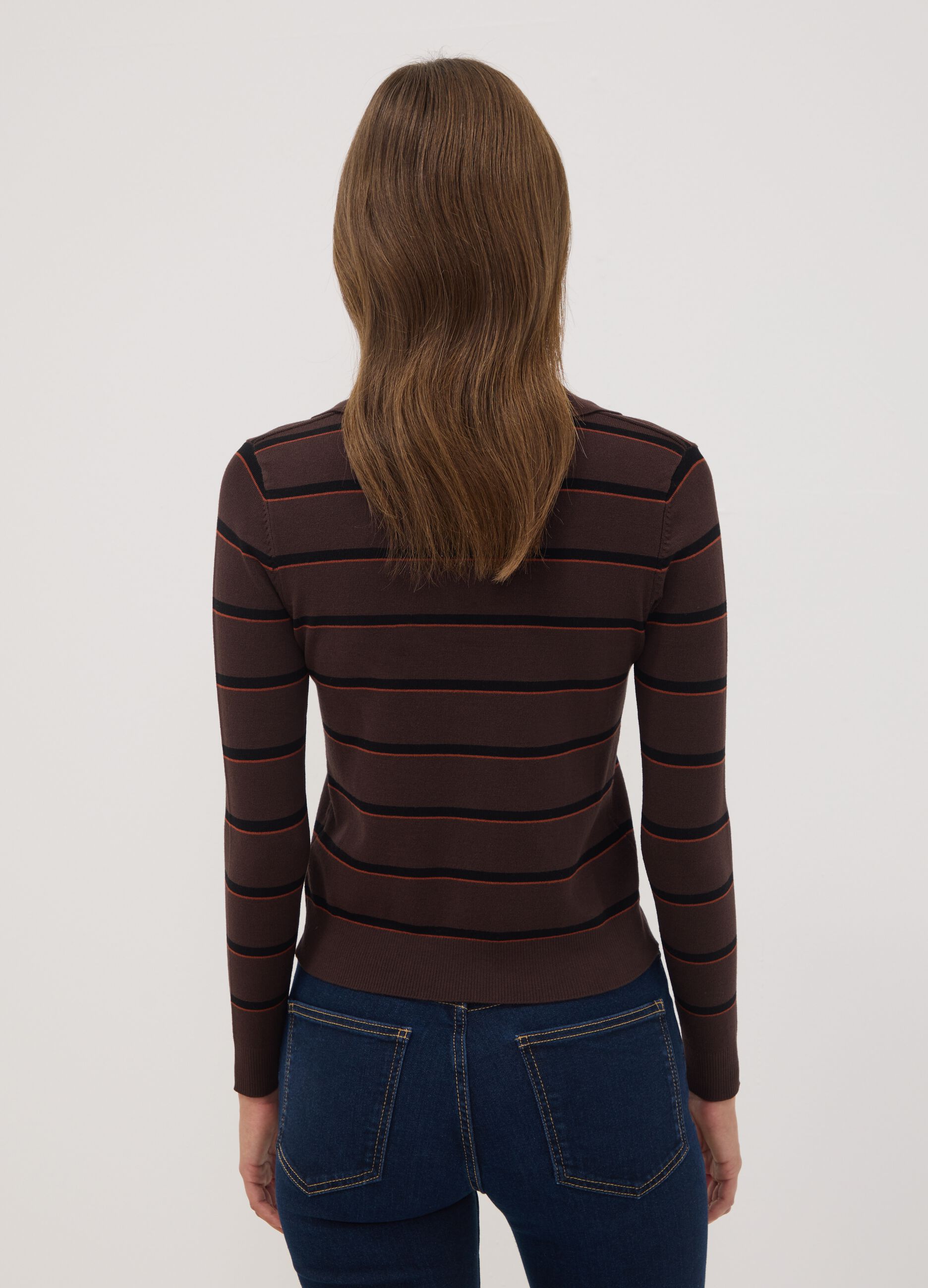 Brown viscose-blend polo-collar jumper, regular fit