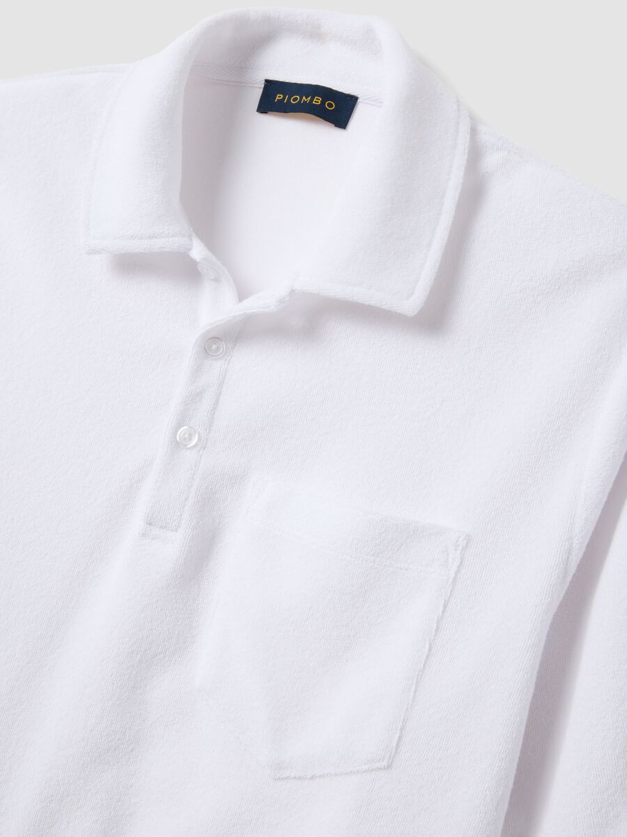 Polo bianca in misto cotone regular fit con taschino_5