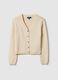 Cardigan beige con scollo a V in puro cotone regular fit_4