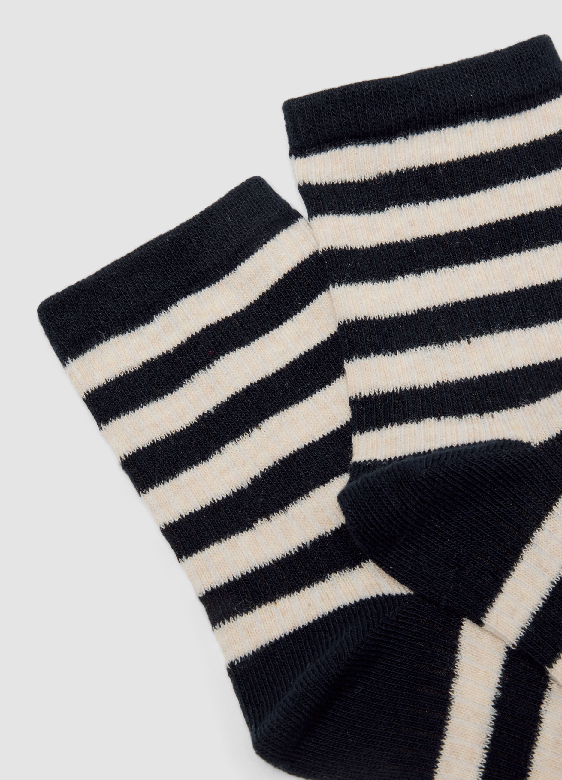 Calzini blu in cotone organico elasticizzato a righe