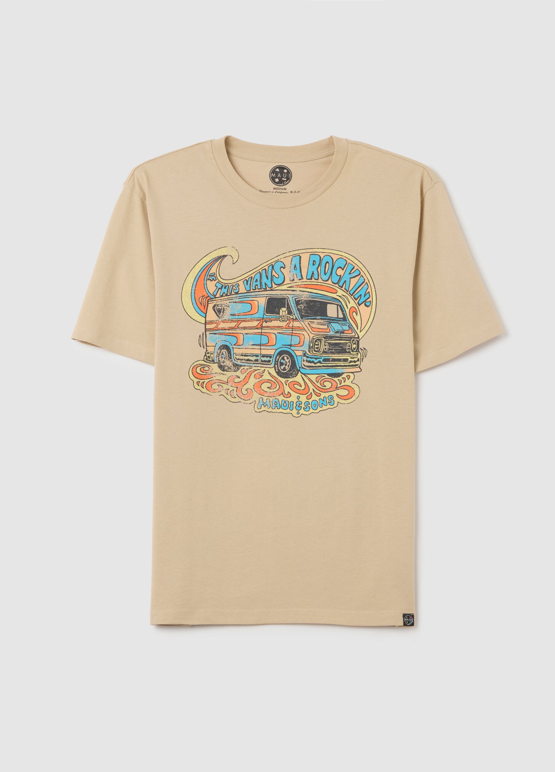 Beige T-shirt with vintage print