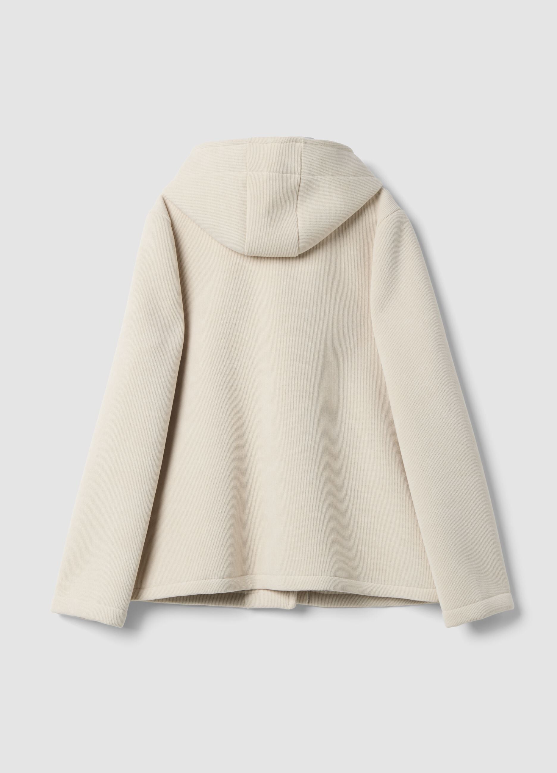 Beige regular-fit stretch viscose coat with hood