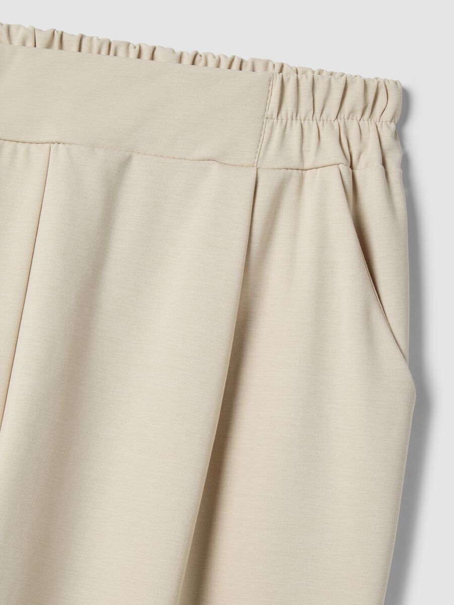Beige Stretch Cotton Blend Regular Fit Trousers_5