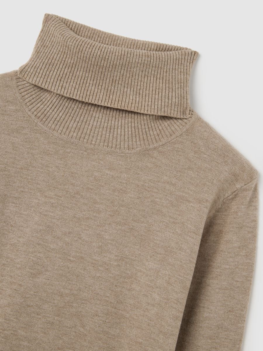 Beige turtleneck regular fit sweater_5