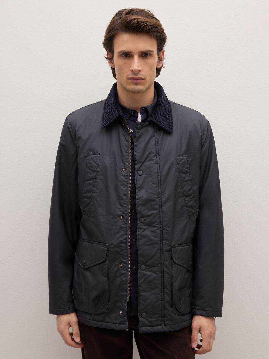 Blue Padded Jacket with Snap Buttons_0