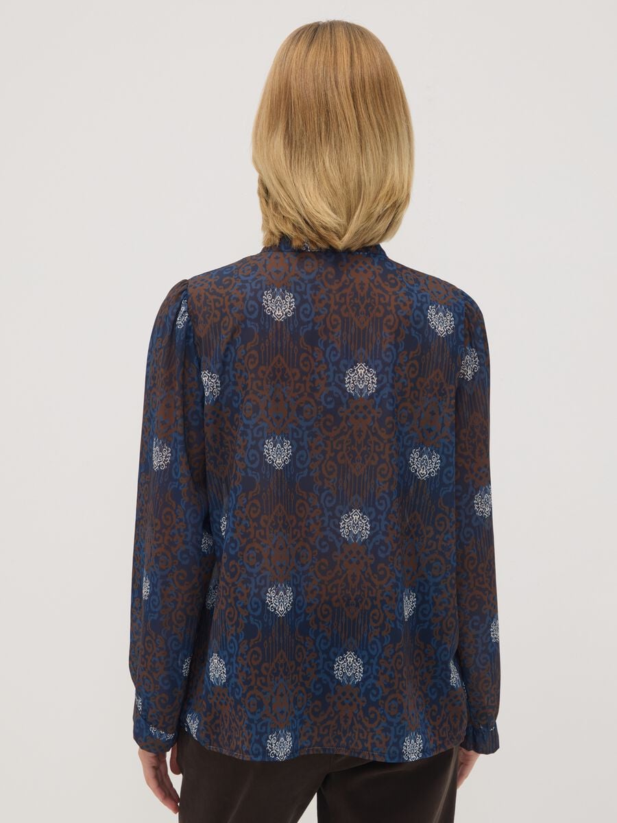 Blue and brown blouse with bow and all-over print, regular fit_3