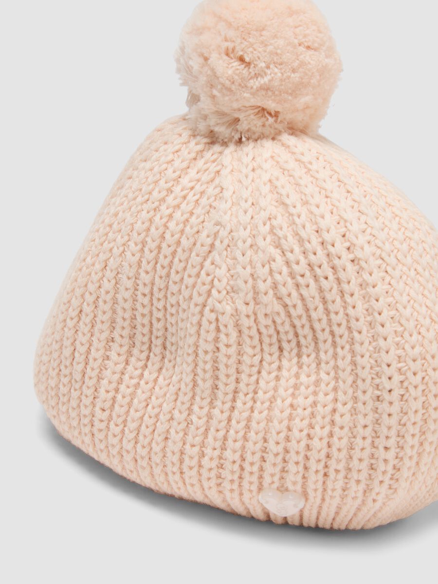 Cappello rosa con pompon in puro cotone organico lavorato a maglia_2