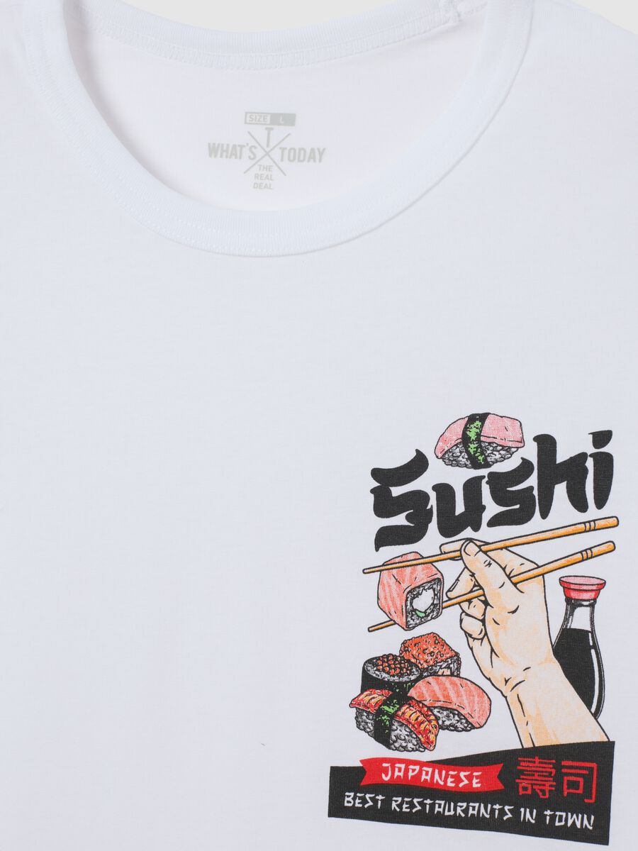 White pure cotton t-shirt regular fit with sushi print_5