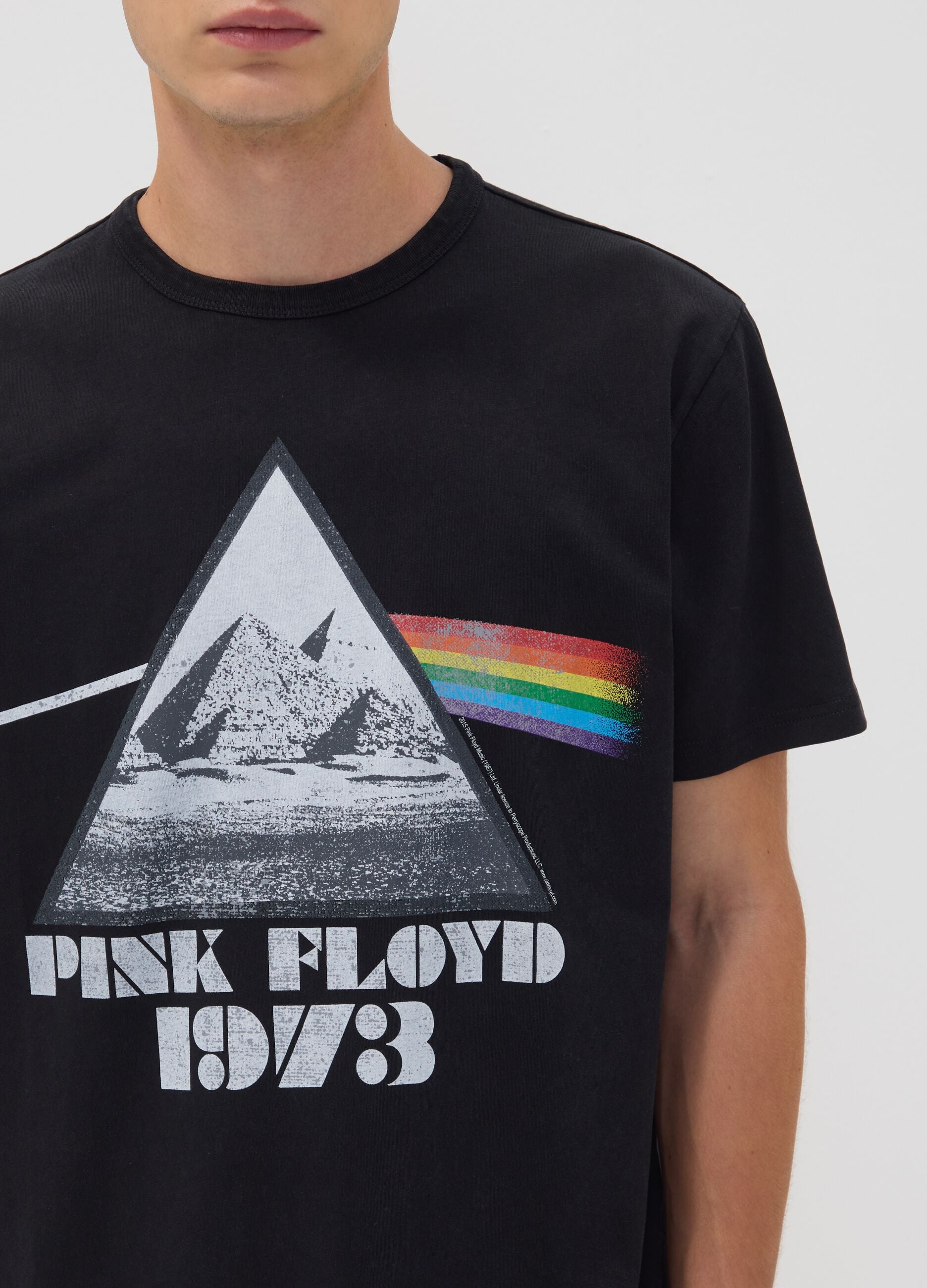Black pure cotton T-shirt with Pink Floyd print