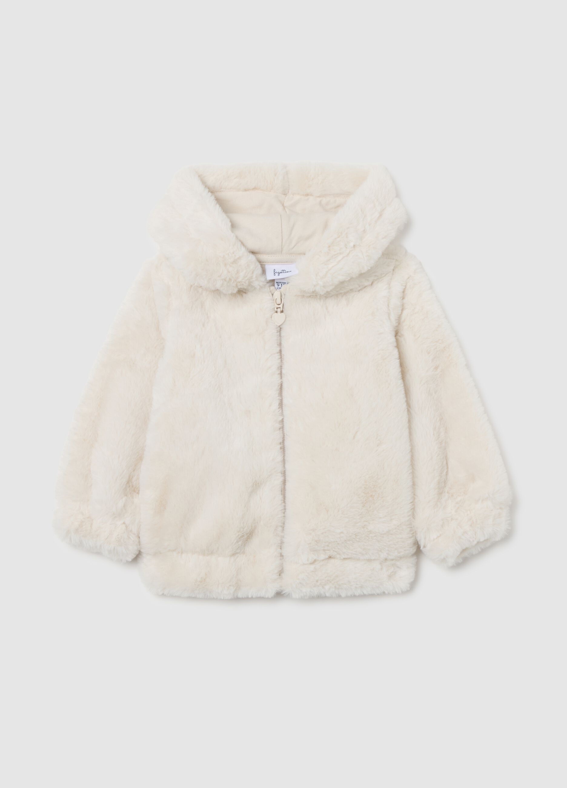 Beige regular fit zip-up hoodie for girls
