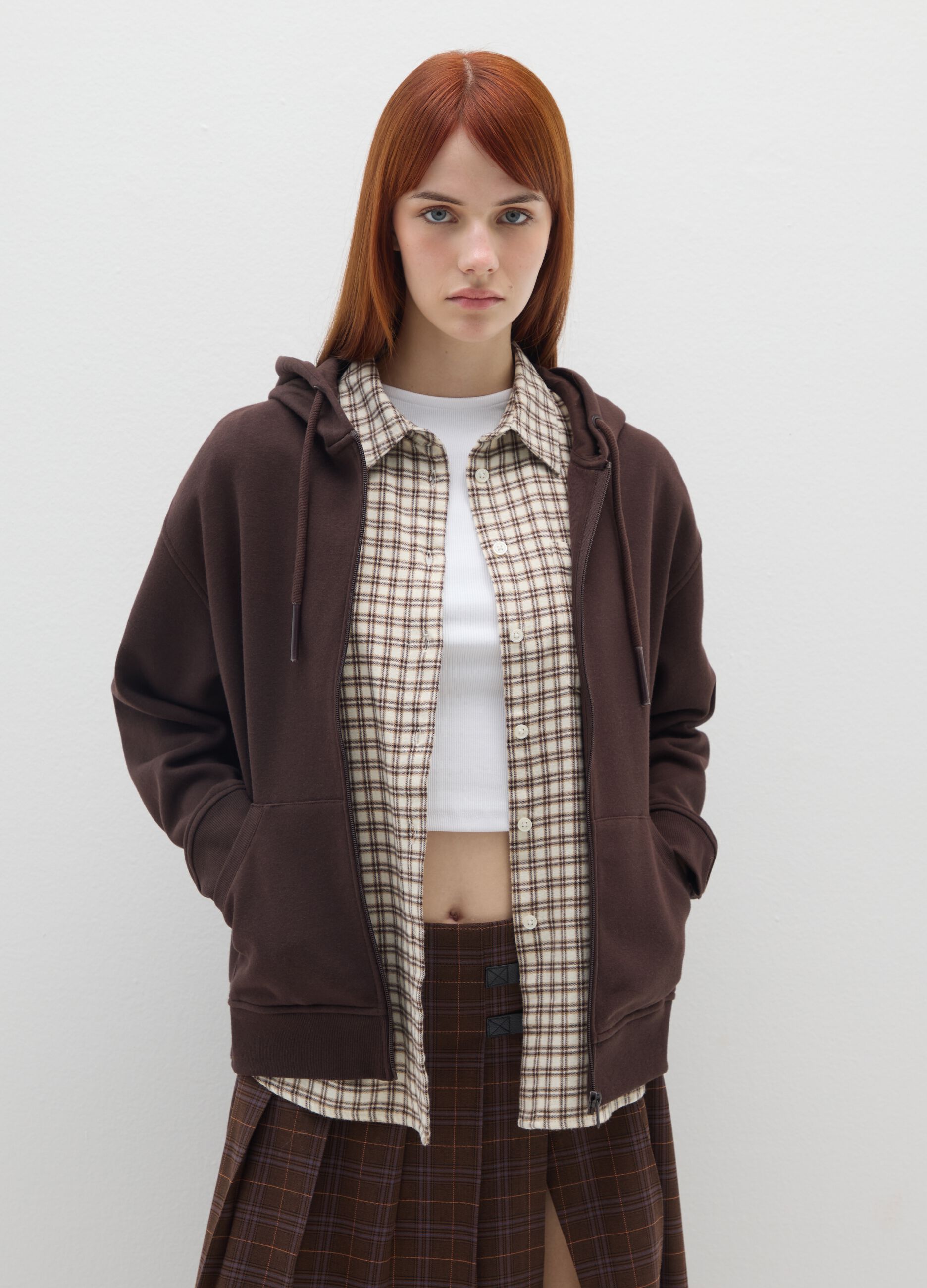 Oversized Brown Cotton Blend Sweatshirt