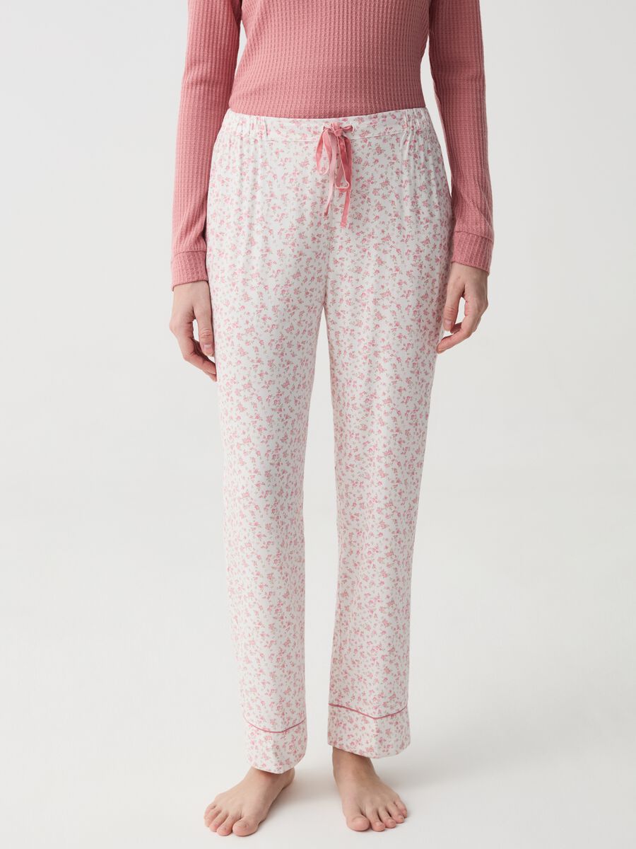 Pantalone pigiama in flanella a fiori_1