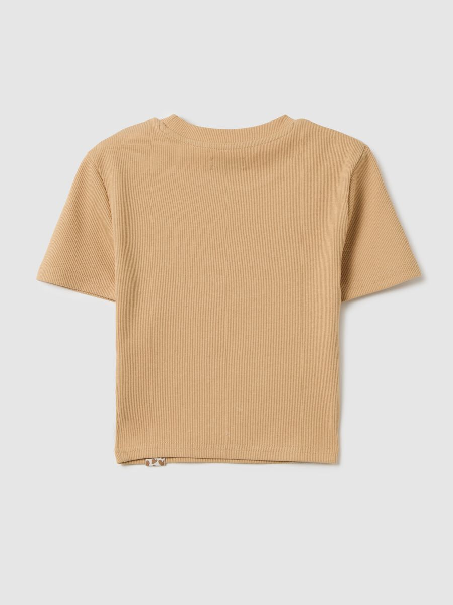 T-shirt da ragazza in cotone elasticizzato beige fitted_1