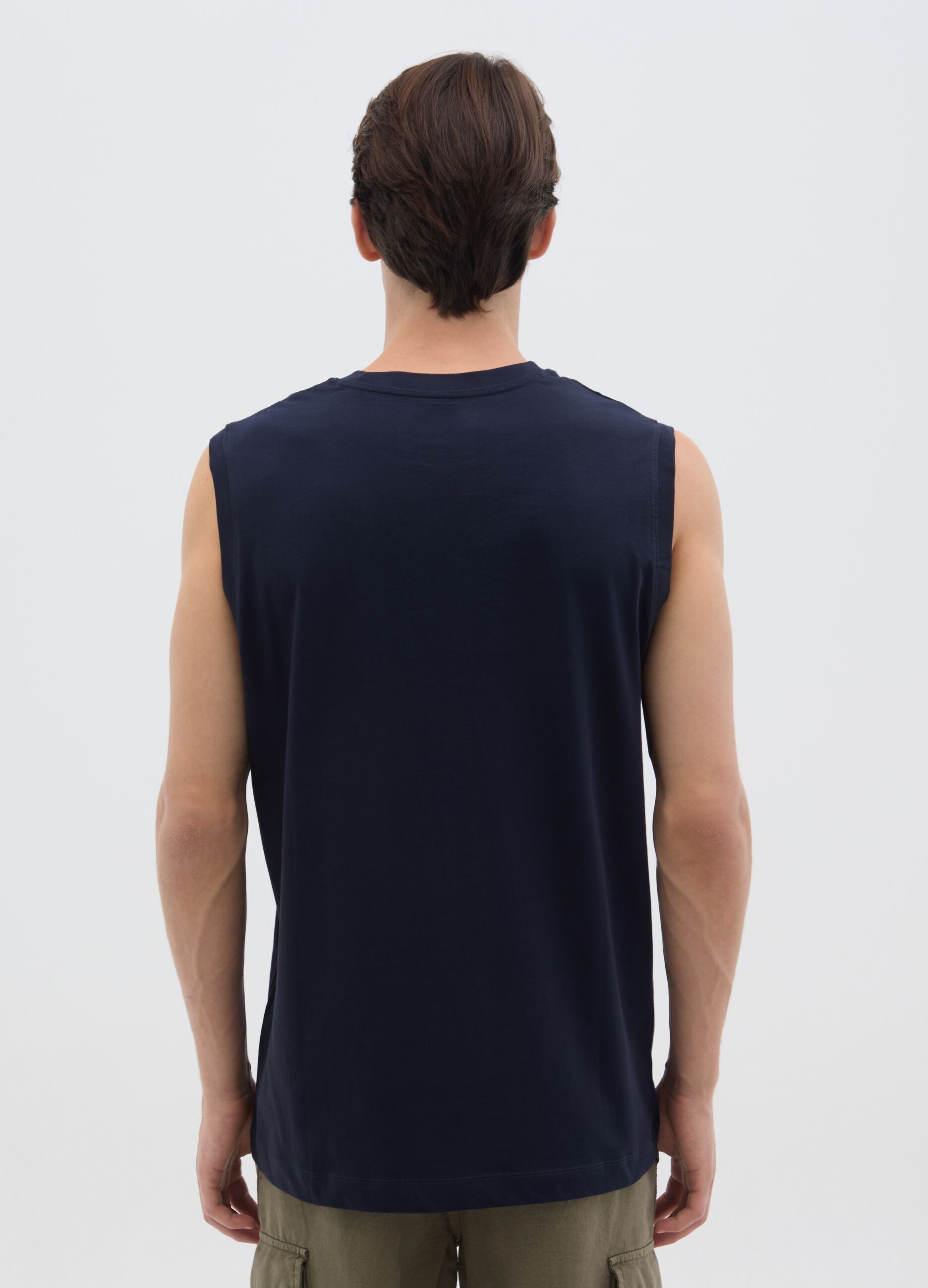 Canotta oversize da uomo in puro cotone blu regular fit