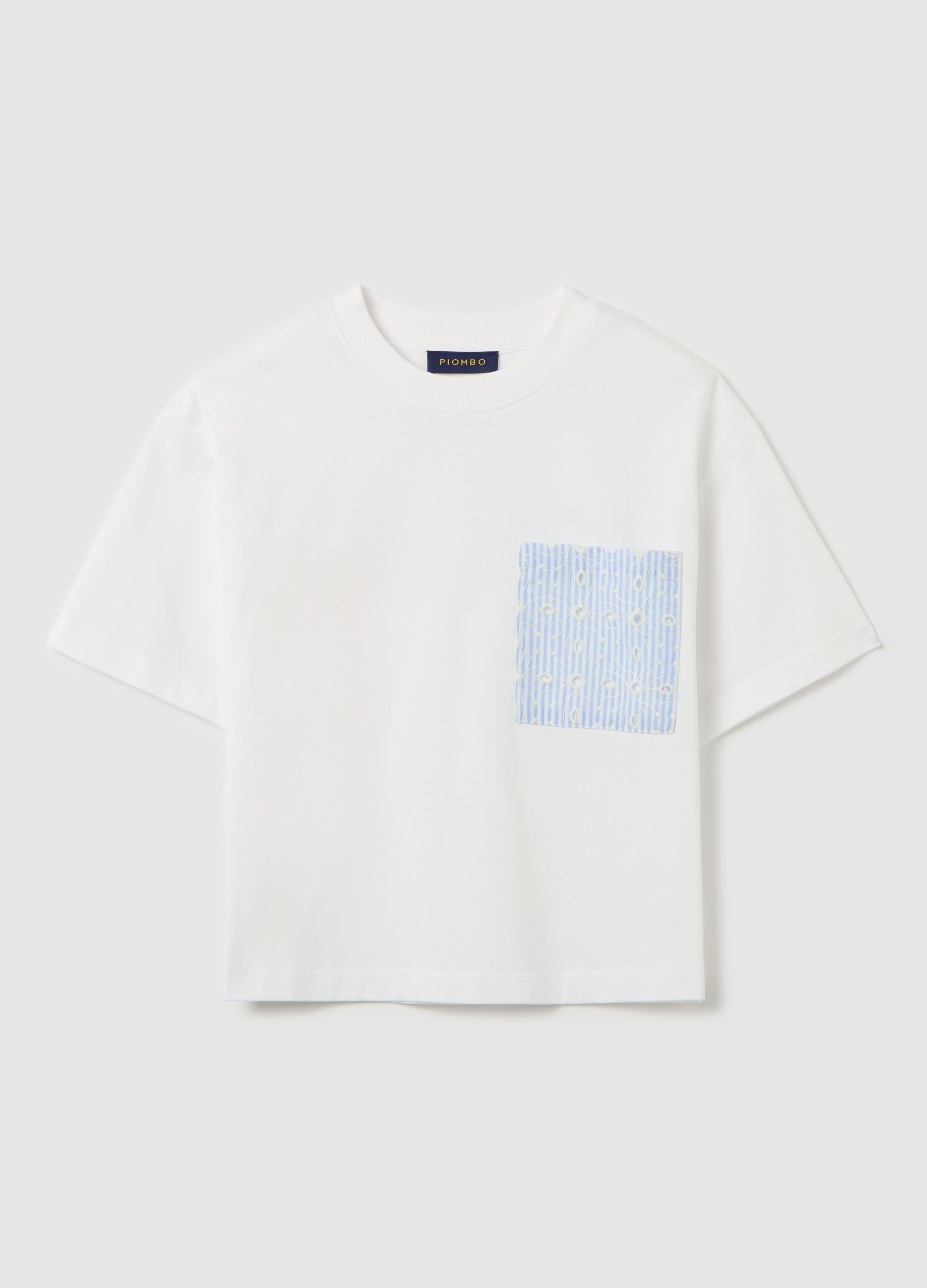 T-shirt con tasca in sangallo