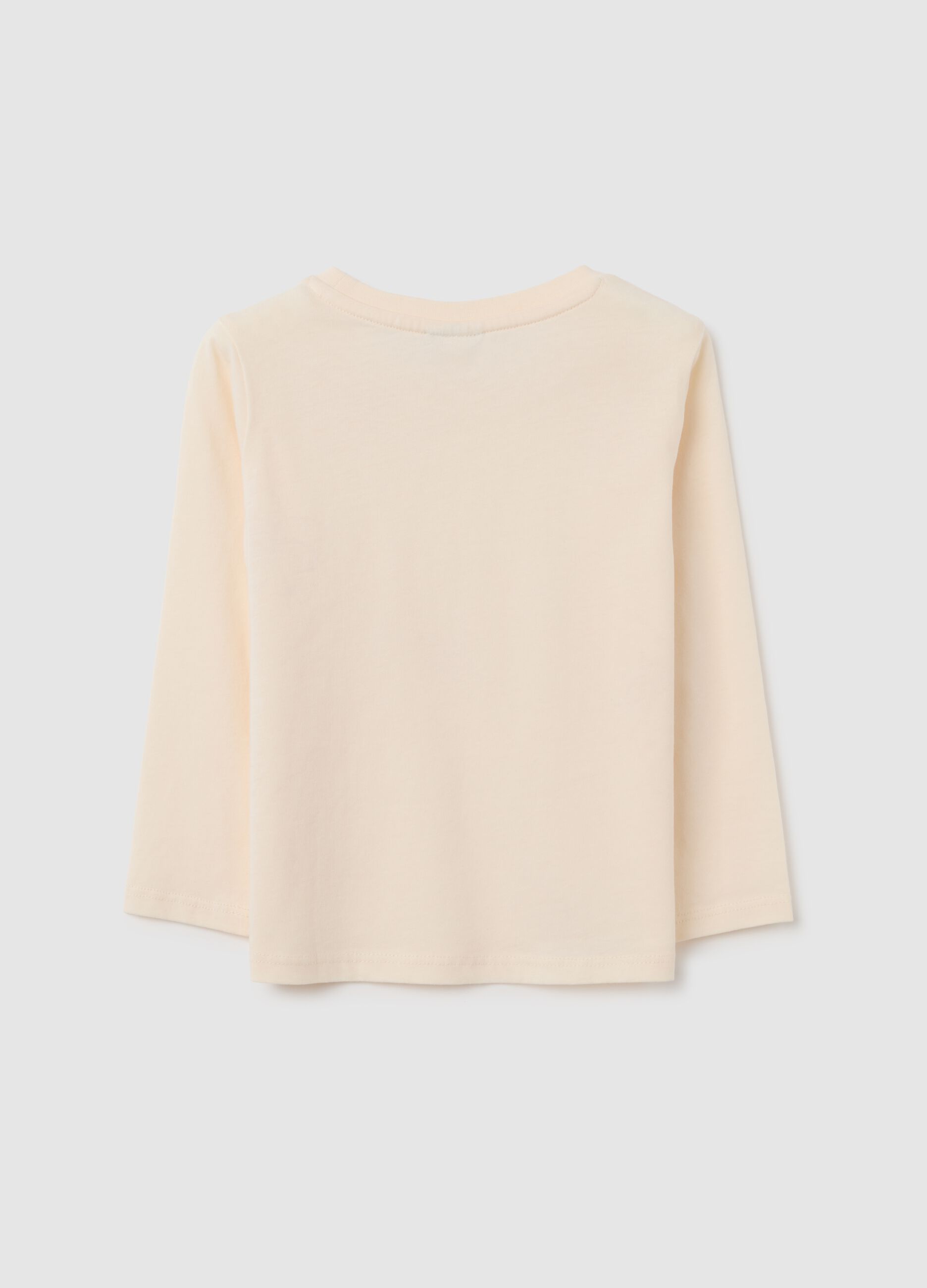 Beige long-sleeve cotton t-shirt with bear print
