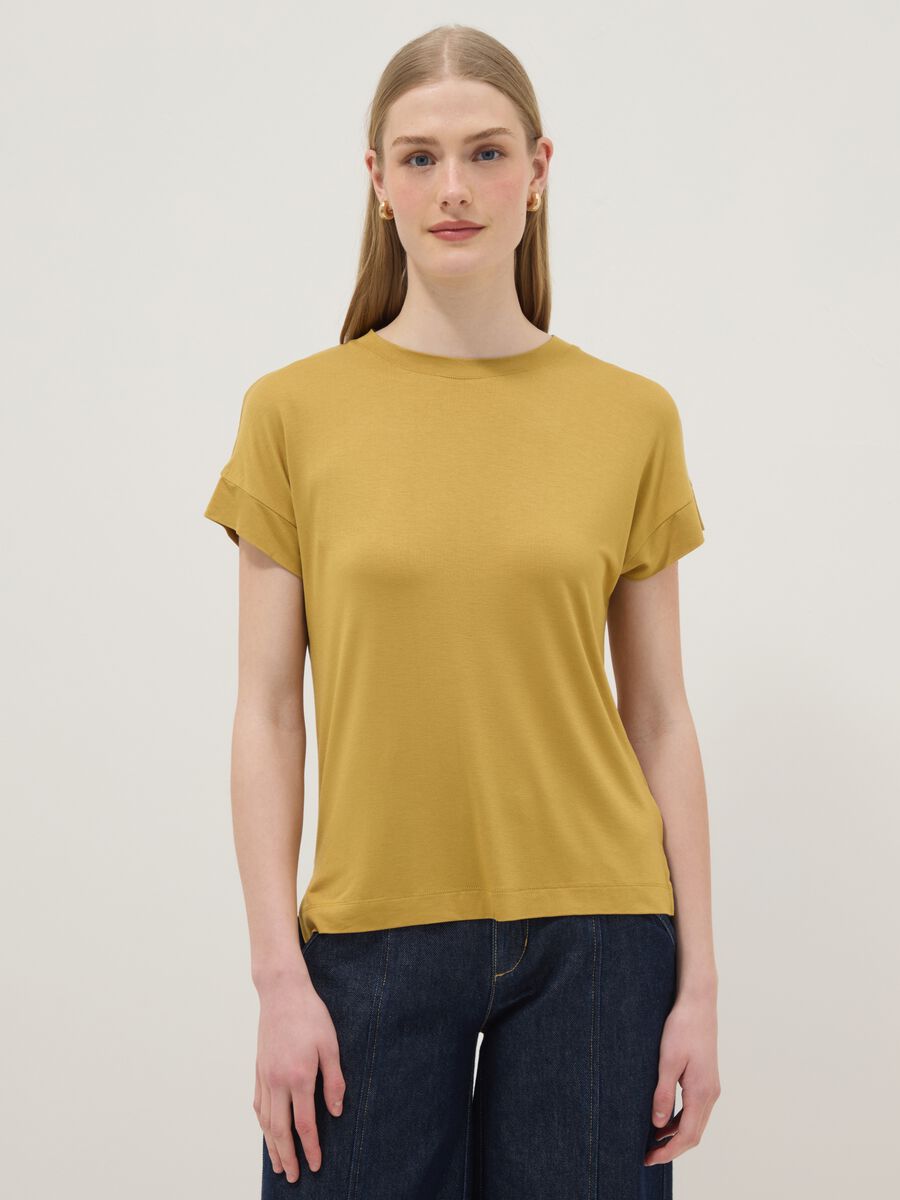 Yellow short-sleeve stretch viscose T-shirt_2