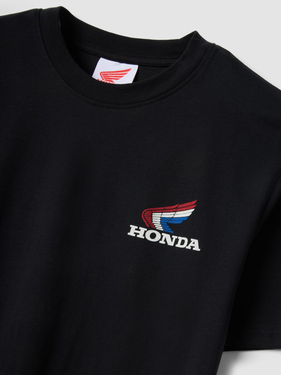 T-shirt nera con stampa in puro cotone regular fit_1