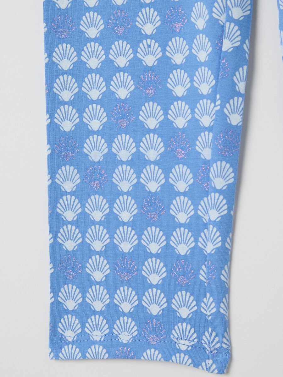 Light blue three-quarter leggings in stretch cotton with print_3