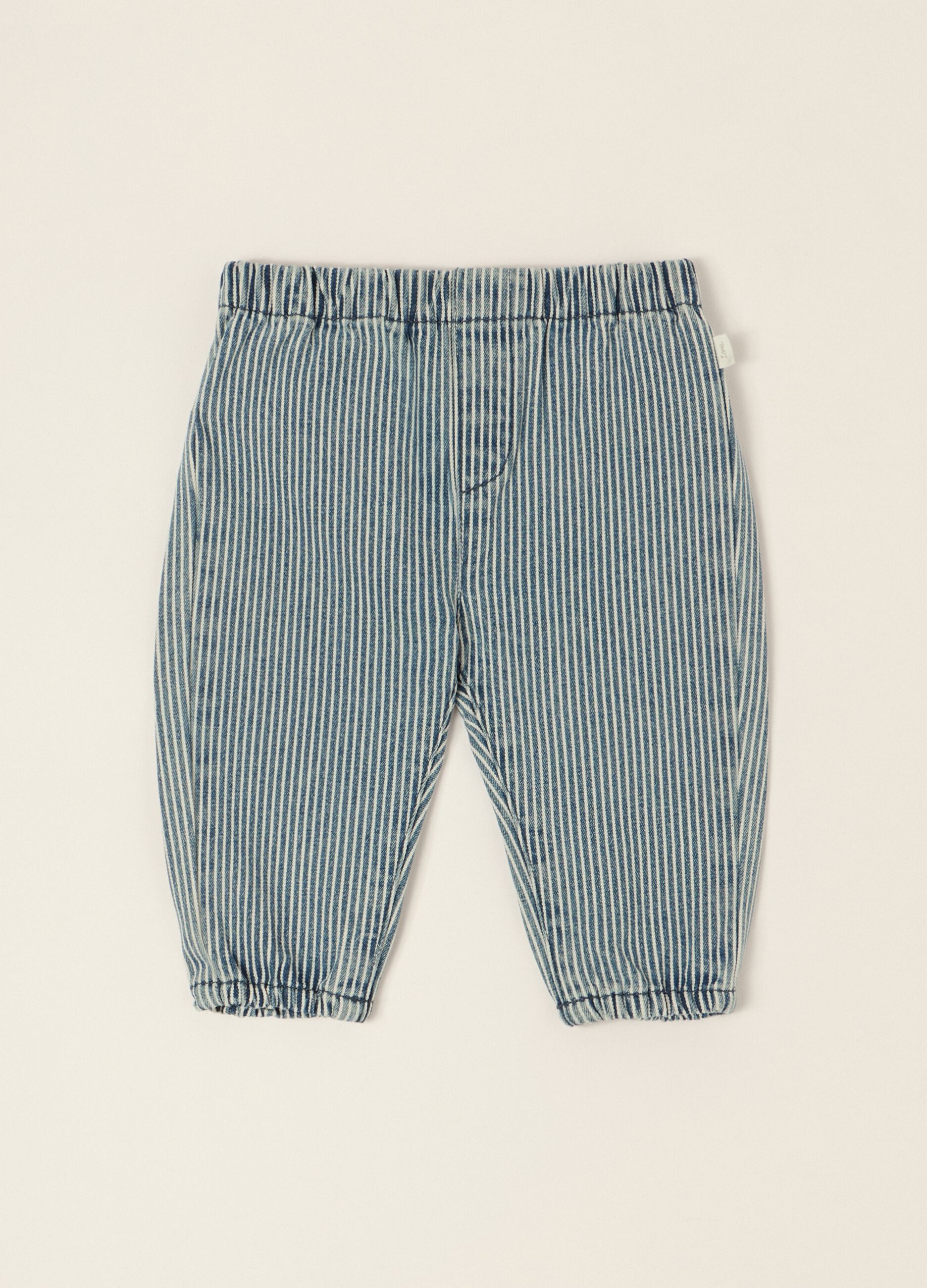 Baby striped denim trousers in a cotton, viscose and lyocell blend