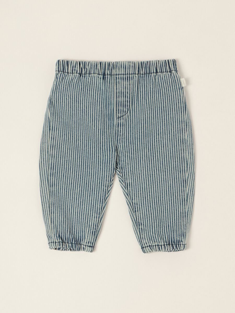 Baby striped denim trousers in a cotton, viscose and lyocell blend_0