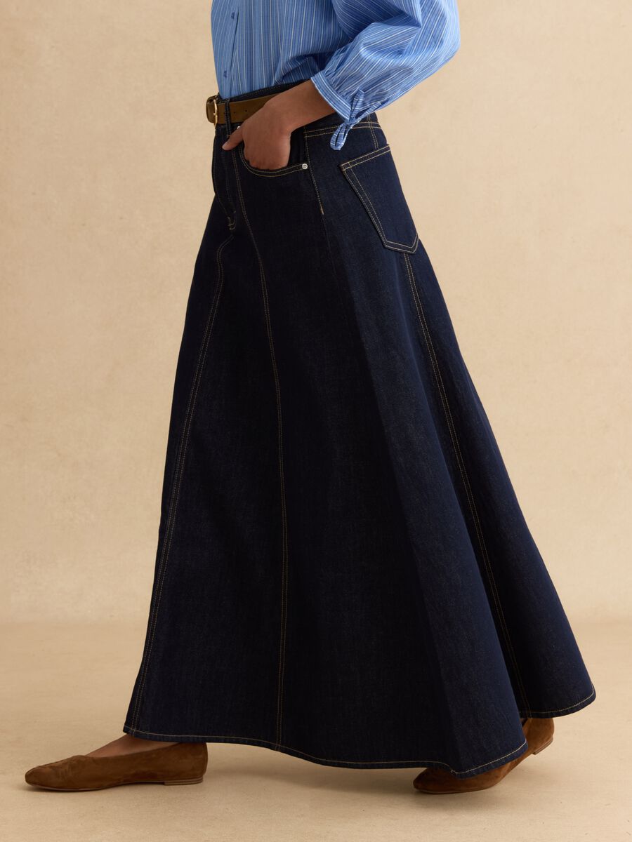Long skirt in pure blue denim cotton regular fit_3