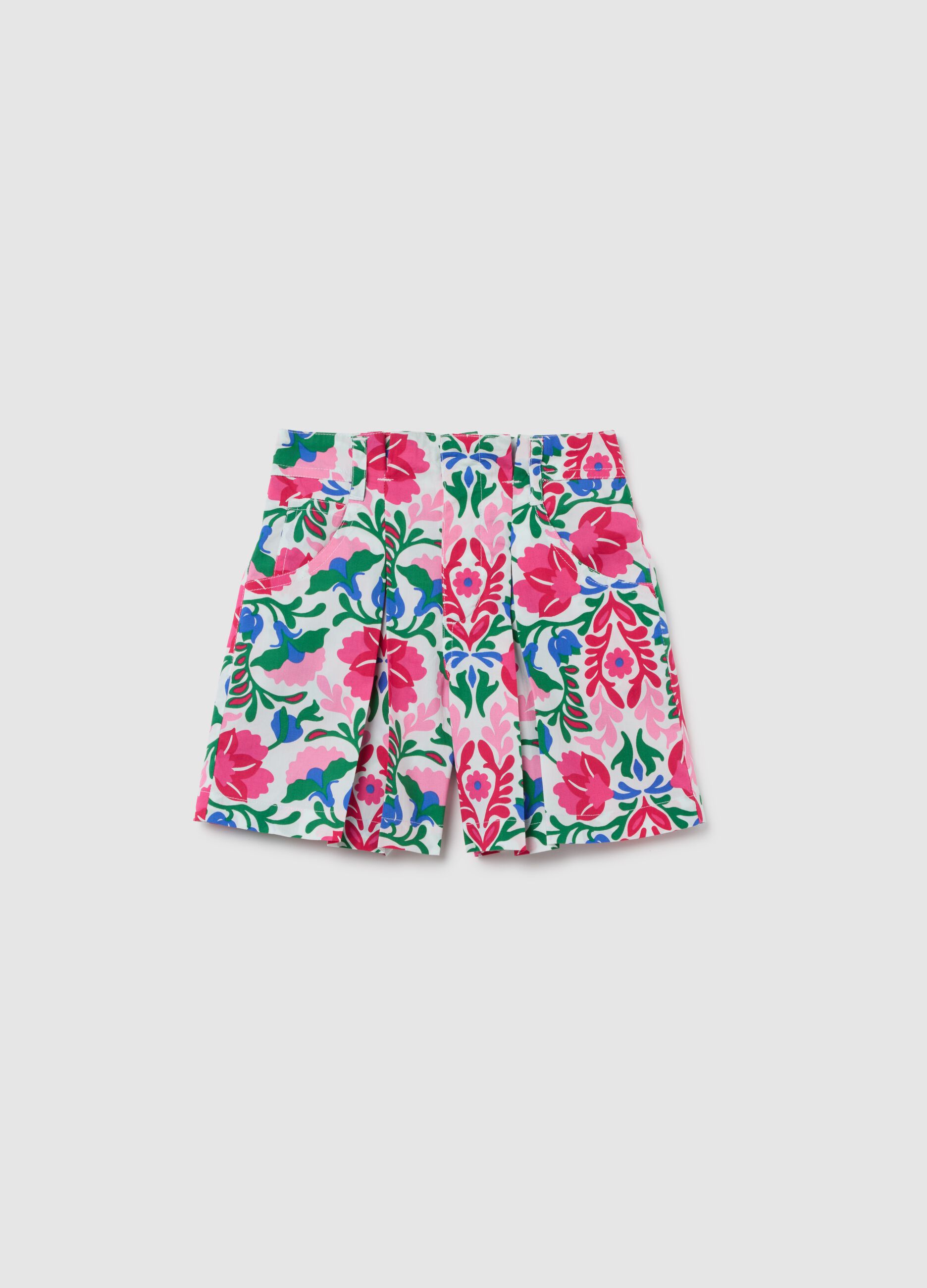 Shorts da bambina in puro cotone multicolor regular fit con fantasia