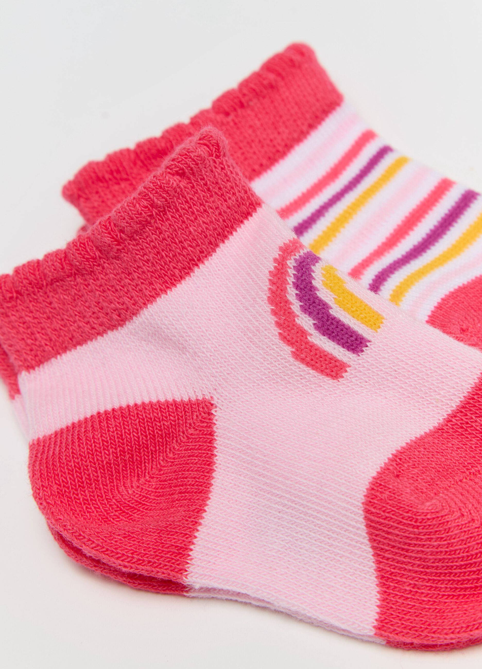 Three-pair pack stretch socks with sun and rainbow design
