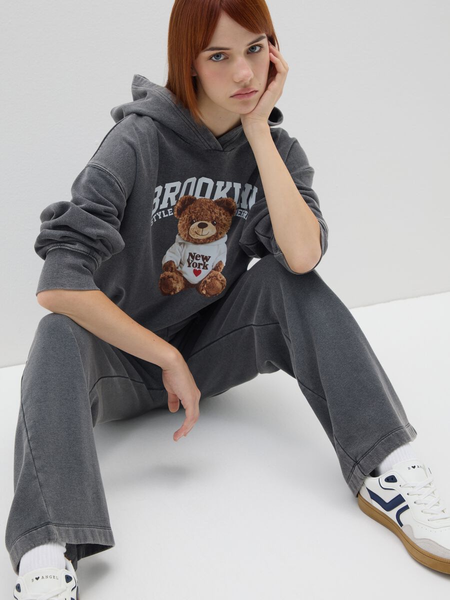 Felpa con cappuccio in misto cotone grigia regular fit_0