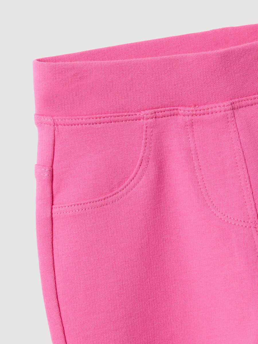 Slim fit pink stretch cotton trousers for girls_2