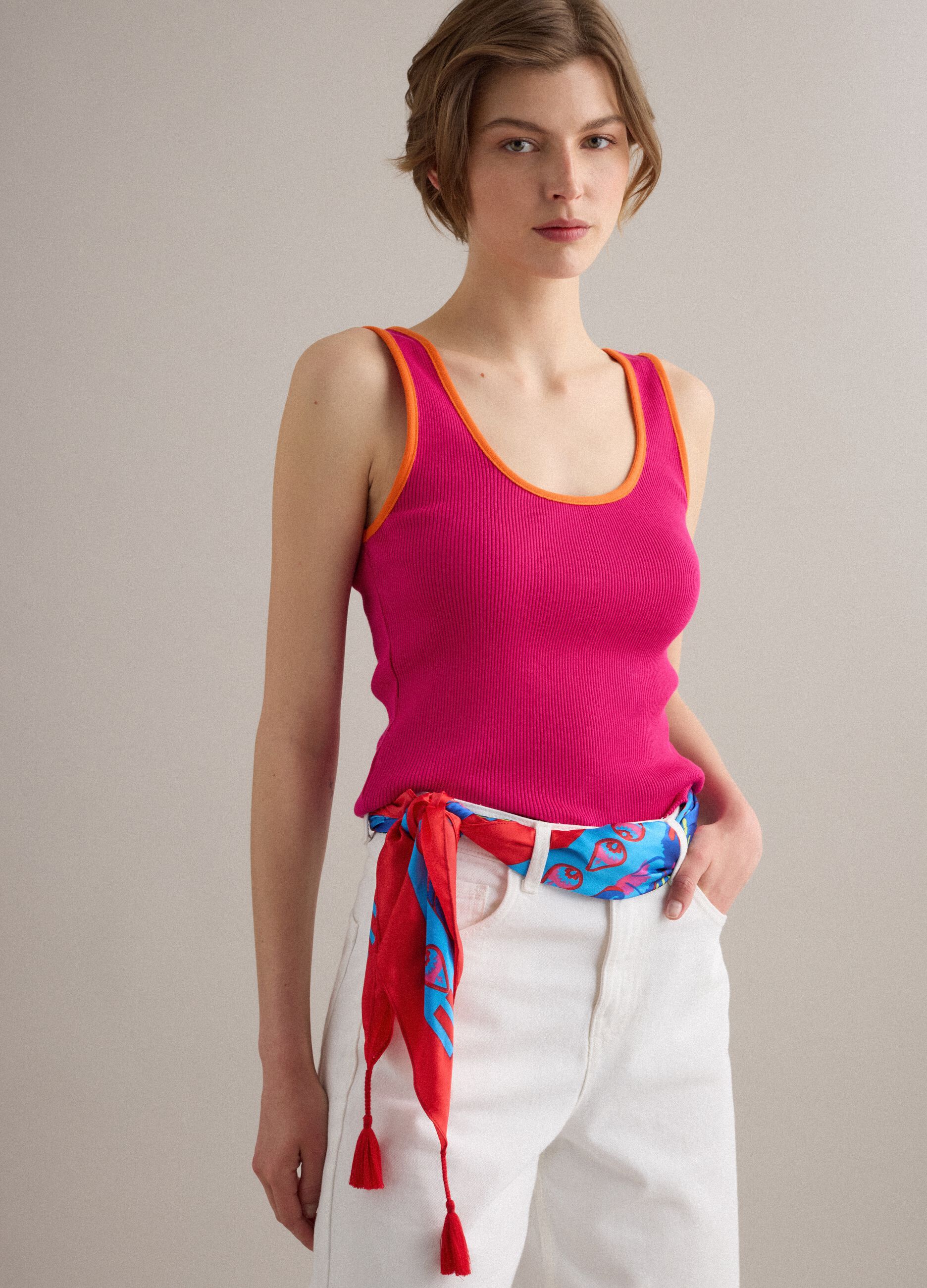 Pink pure cotton ribbed tank top
