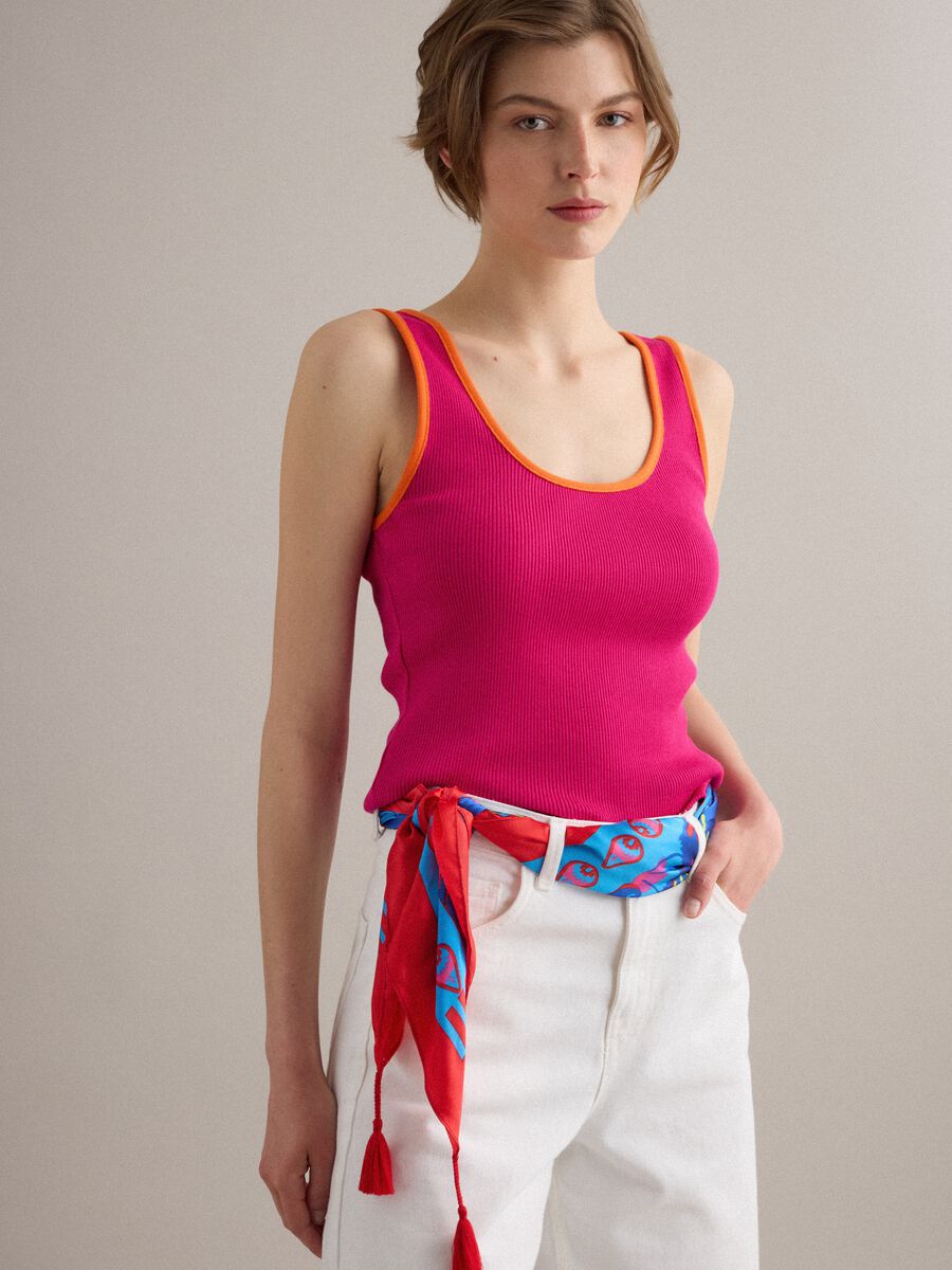 Tank top rosa in puro cotone a costine_0