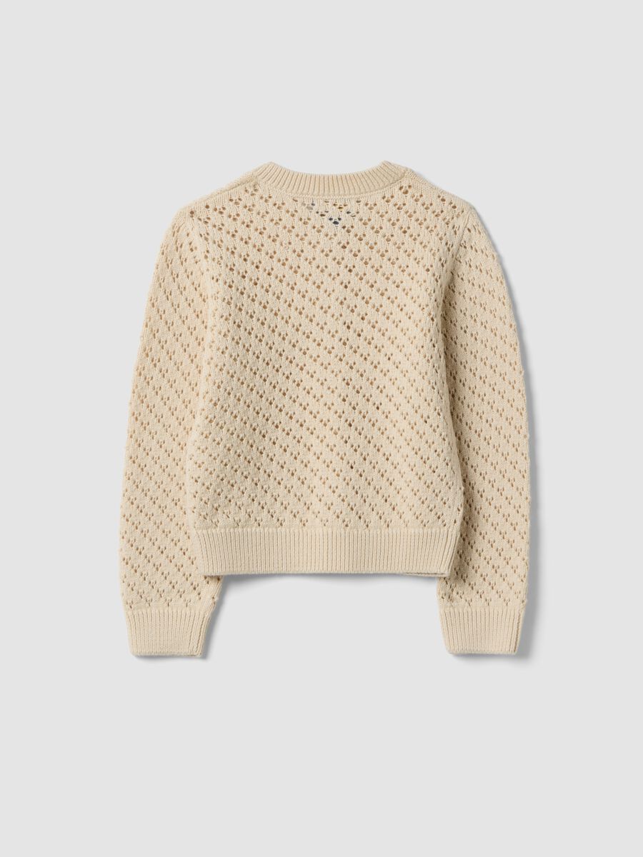 Cardigan traforato in puro cotone beige da bambina regular fit_1