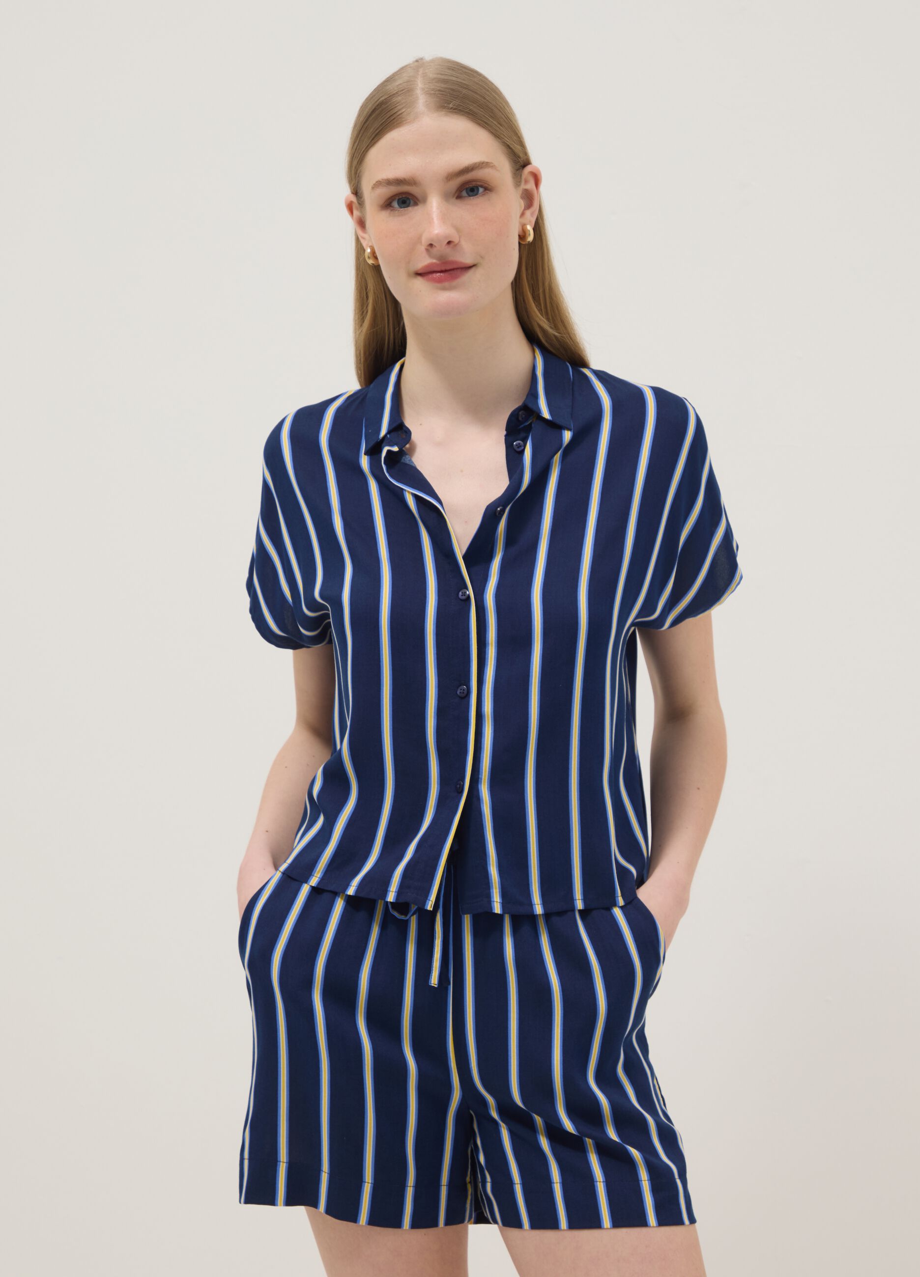 Pure viscose multicolour striped shirt, regular fit