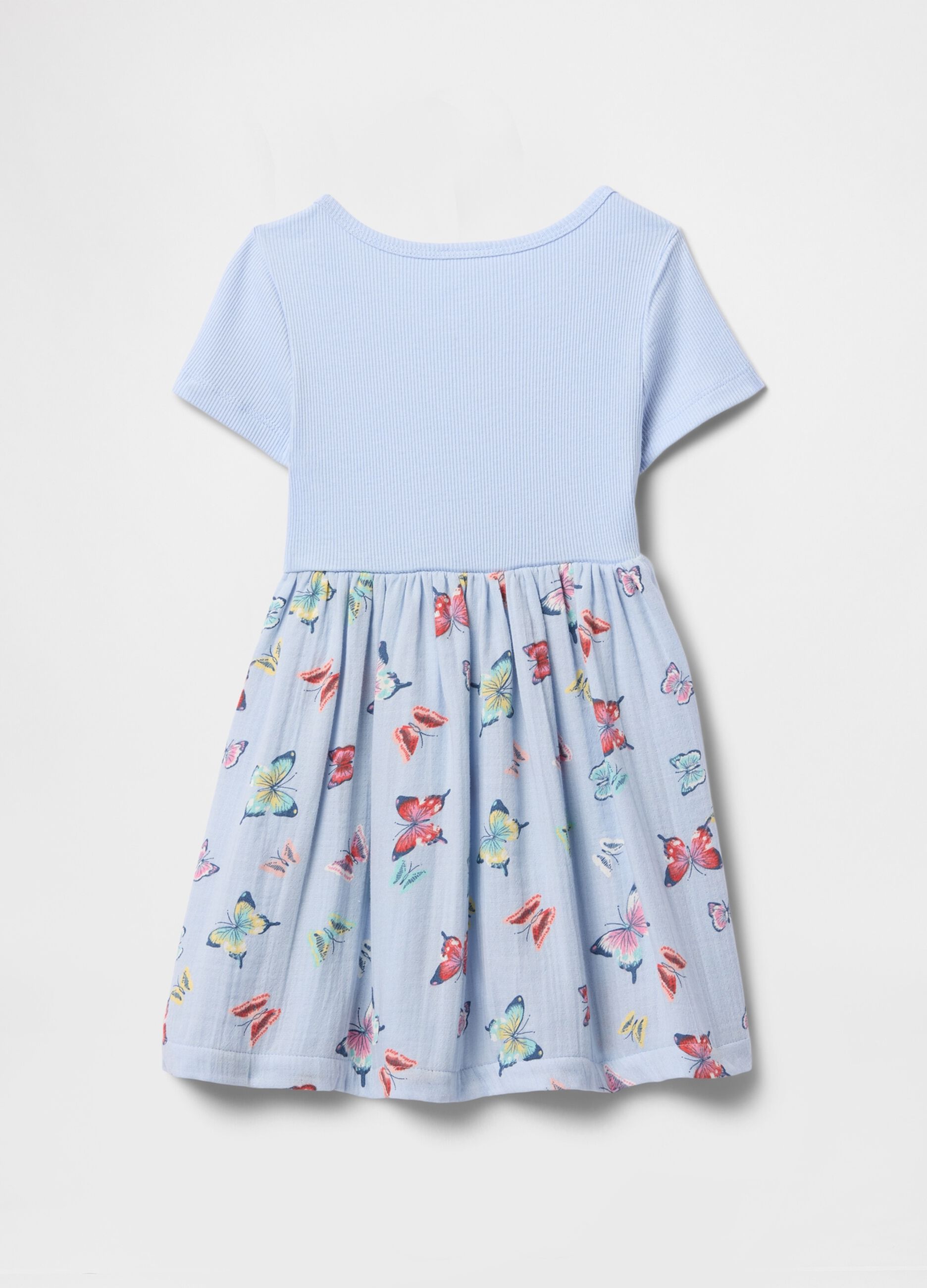 Blue dress with fantasy print in pure cotton