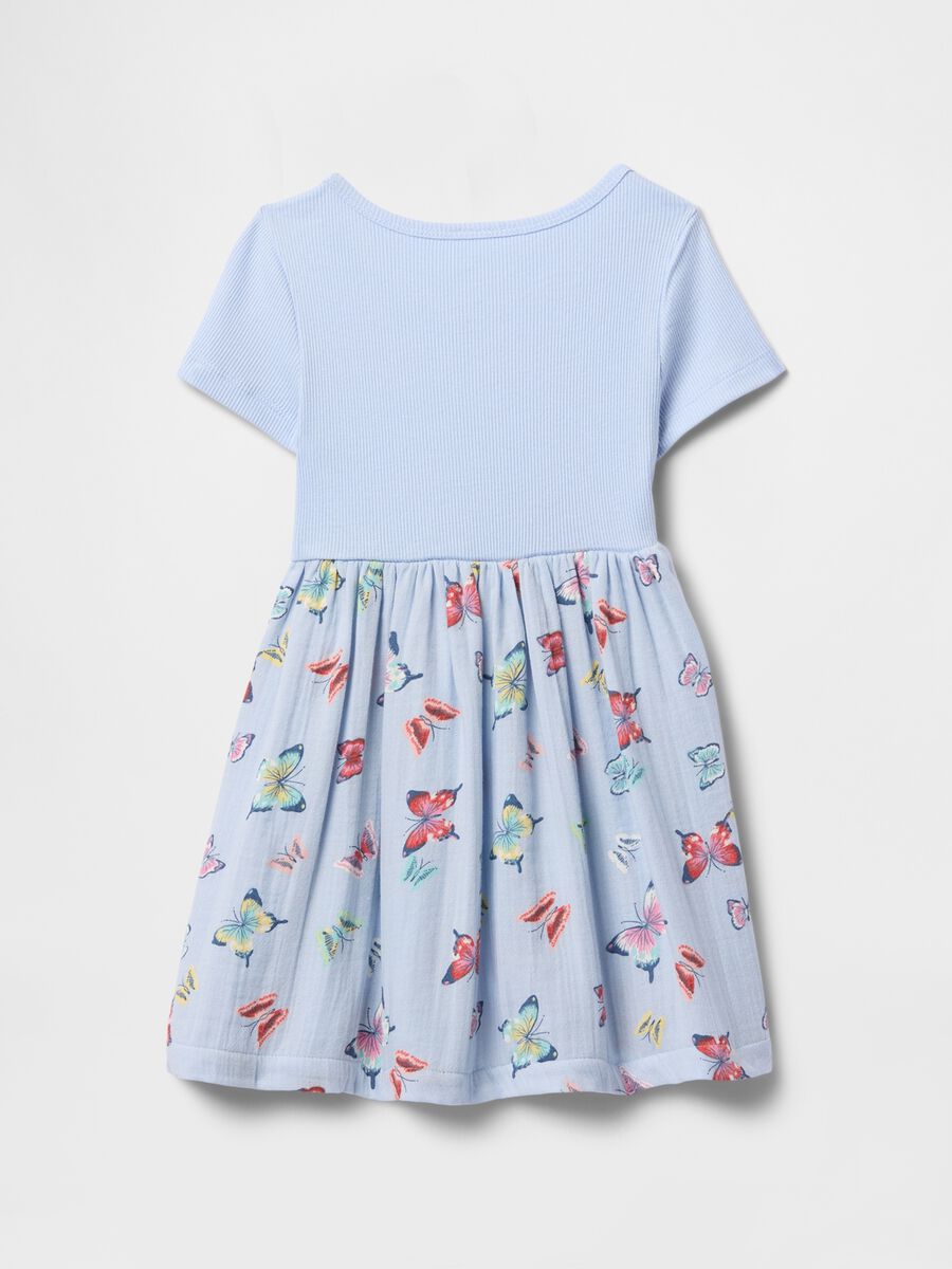 Blue dress with fantasy print in pure cotton_2