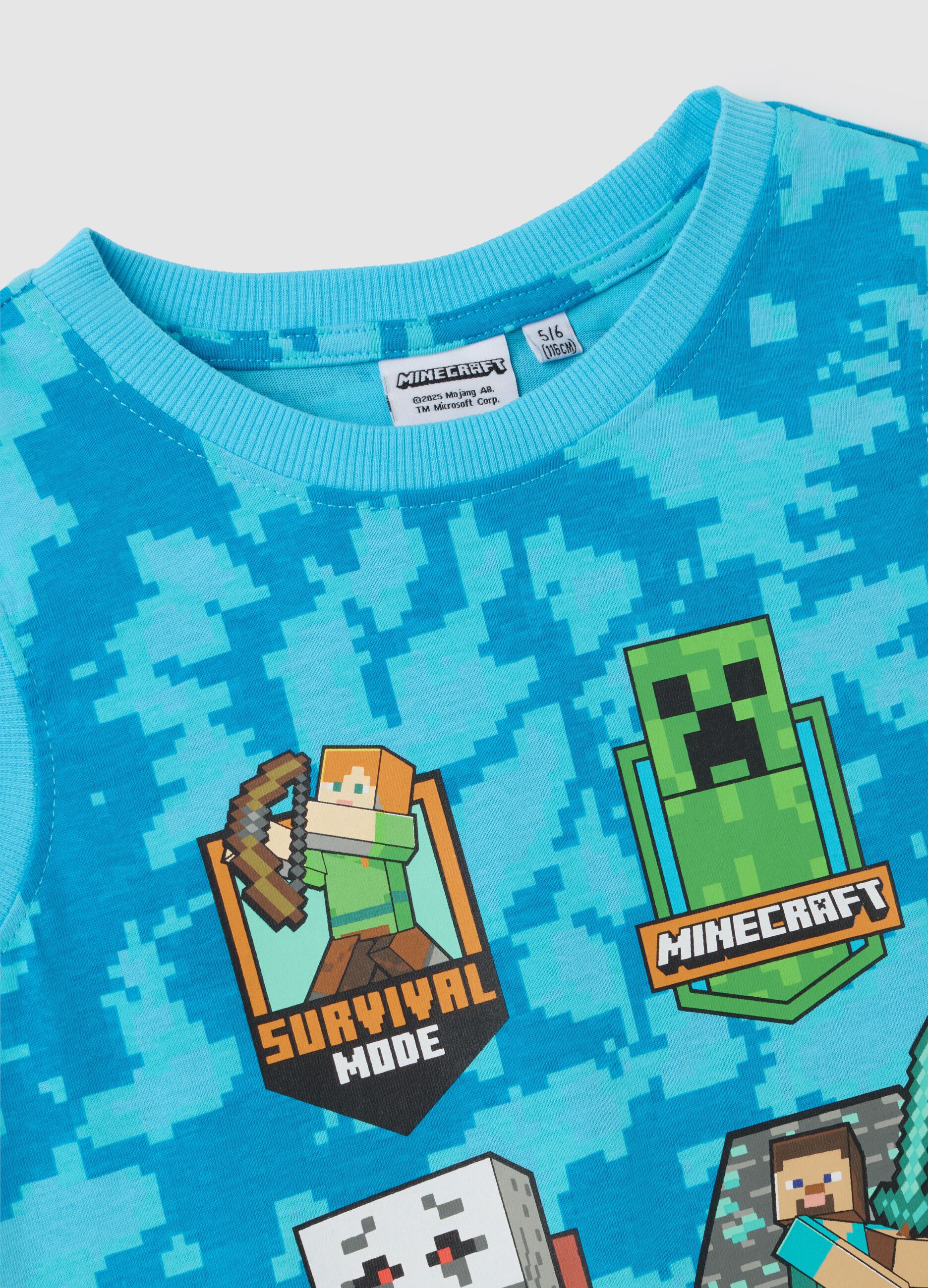 Maglia smanicata da bambino in puro cotone azzurra con stampa Minecraft