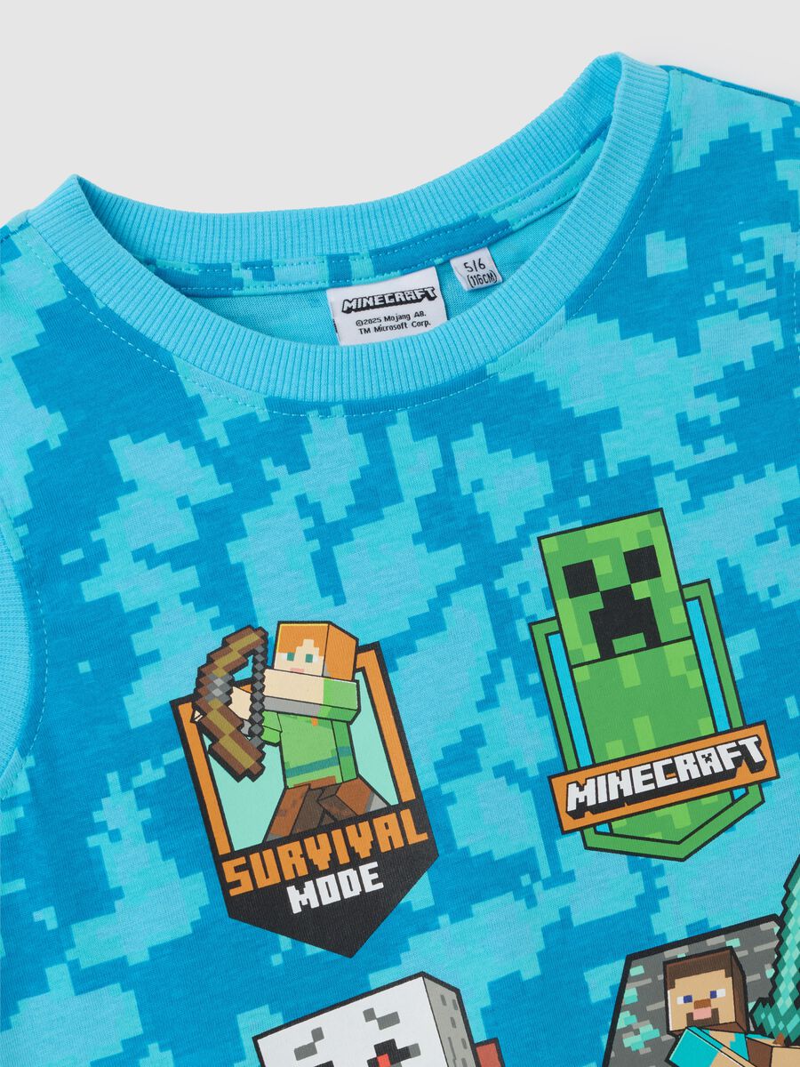 Children's sleeveless shirt in sky blue pure cotton with Minecraft print_2