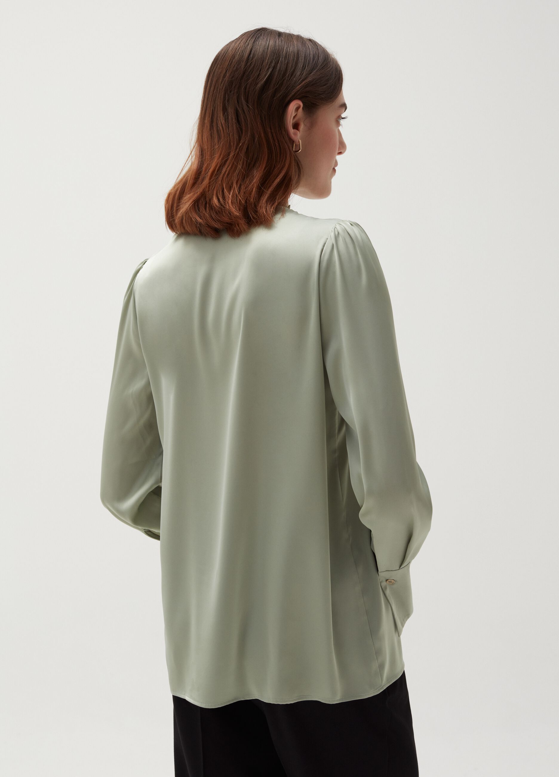 Satin blouse with flounce