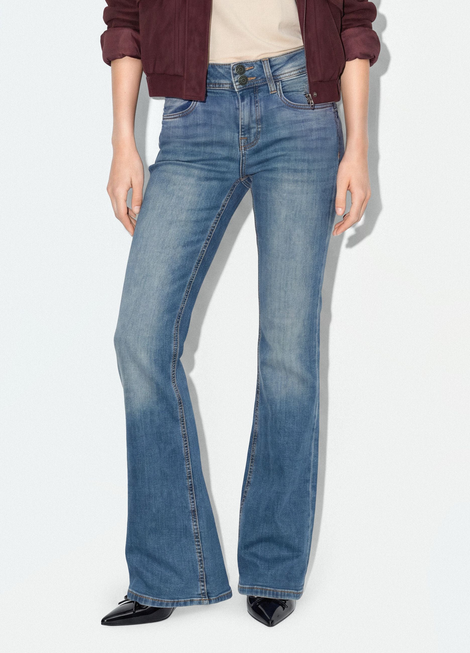 Blue stretch cotton flare jeans