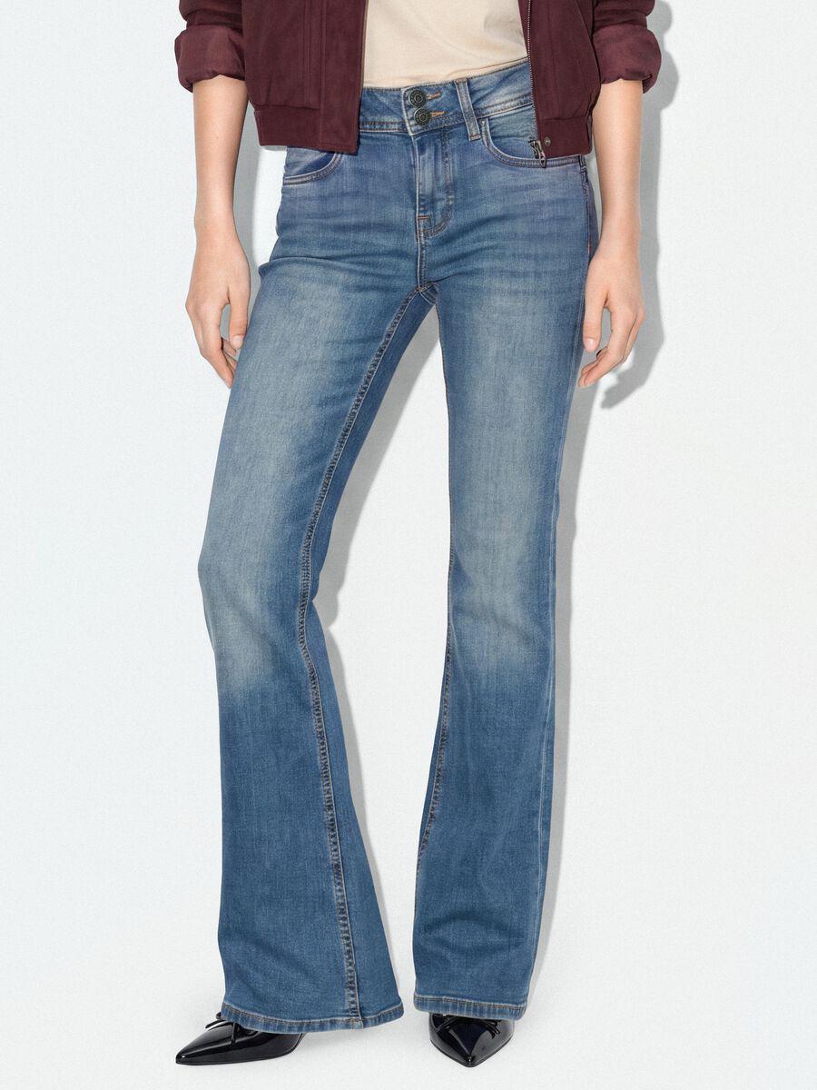 Blue stretch cotton flare jeans_1