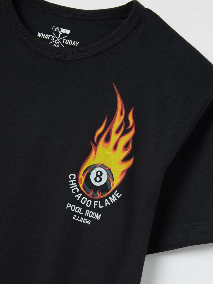 Cotton T-shirt with snooker ball with flames print_5