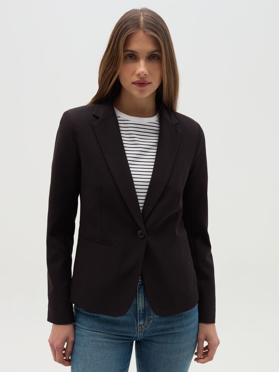 Curvy solid colour single-breasted blazer_0