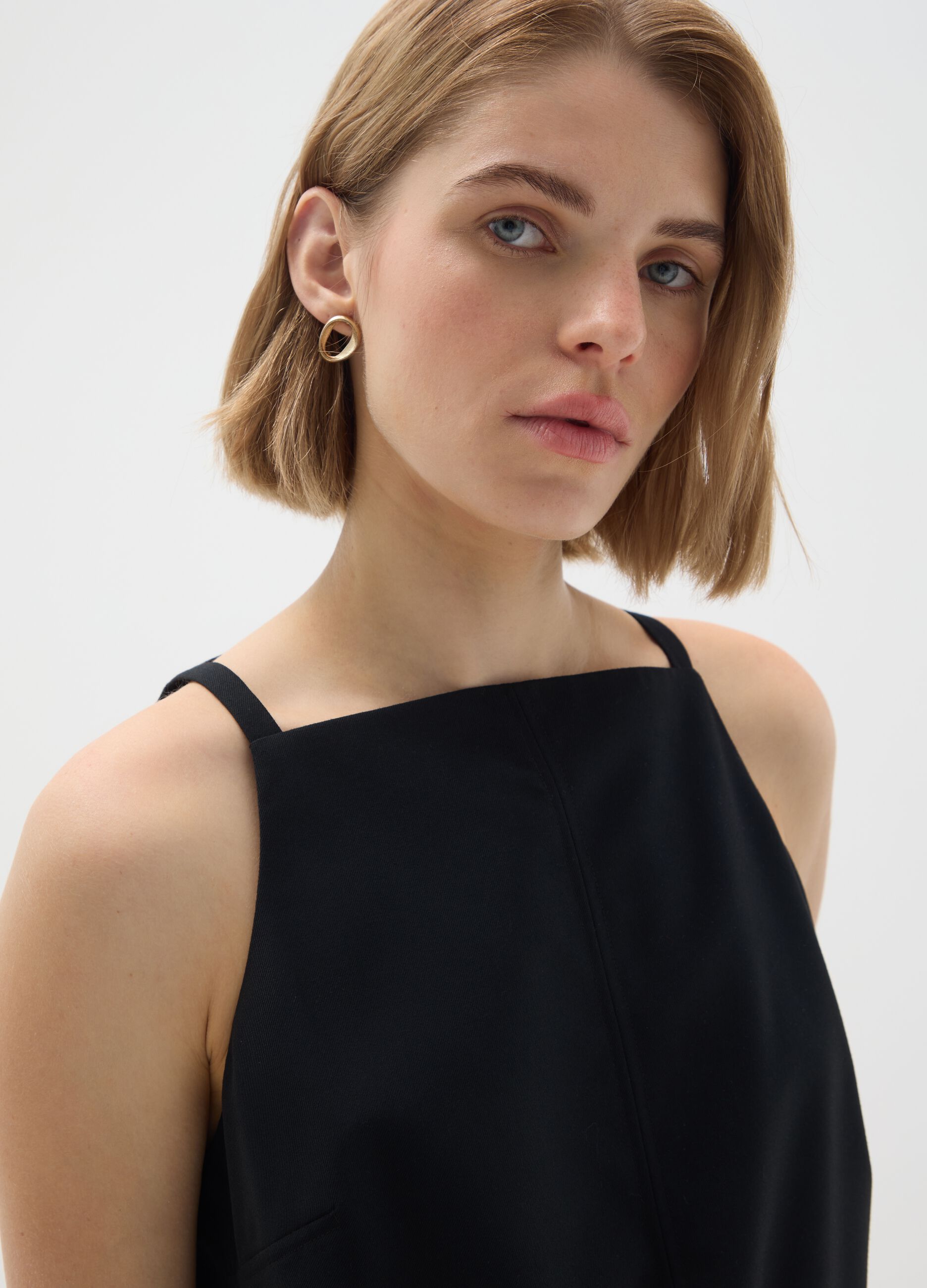 Black viscose blend slim fit dress
