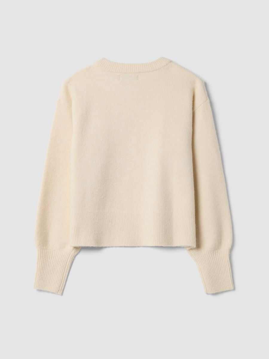 Ecru stretch-wool crew-neck jumper with argyle pattern, oversized fit_2