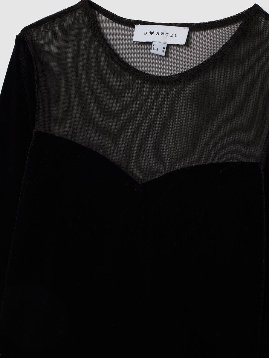 Black long-sleeve regular fit top with sheer details_1